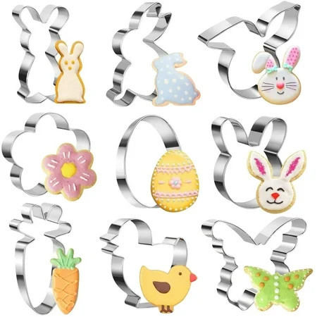 TERGAYEE 9PCS Easter Cookie Cutter Set,Stainless Steel Baking Utensils Mold,Stainless Steel Cookie Pressing Cutters For Party Supplies Cake Mold | Walmart (US)