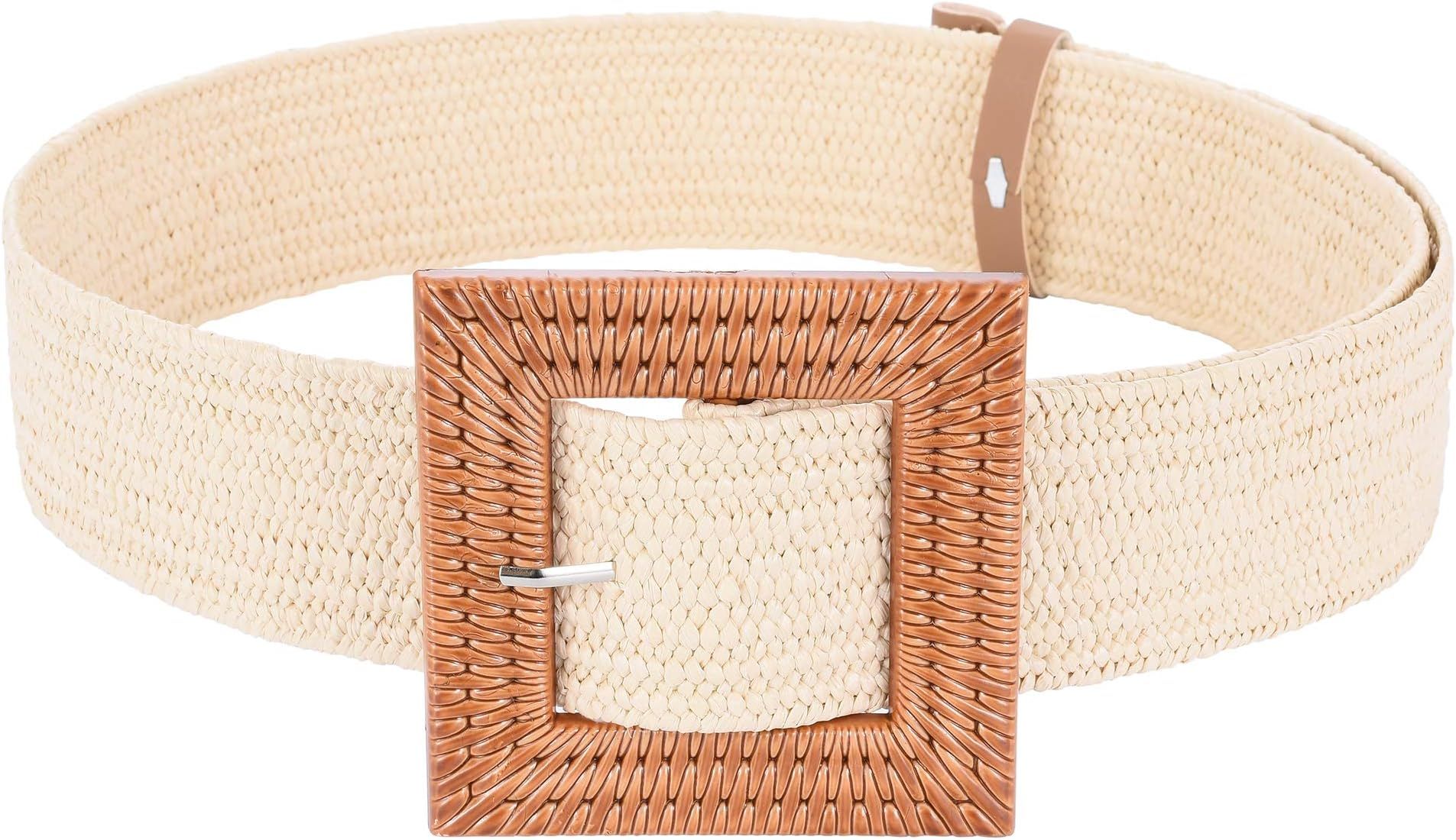 Mile High Life Women’s Belts w Elastic Woven Straw | Tropical Wide Woven Stretch Waist Belt | Amazon (US)