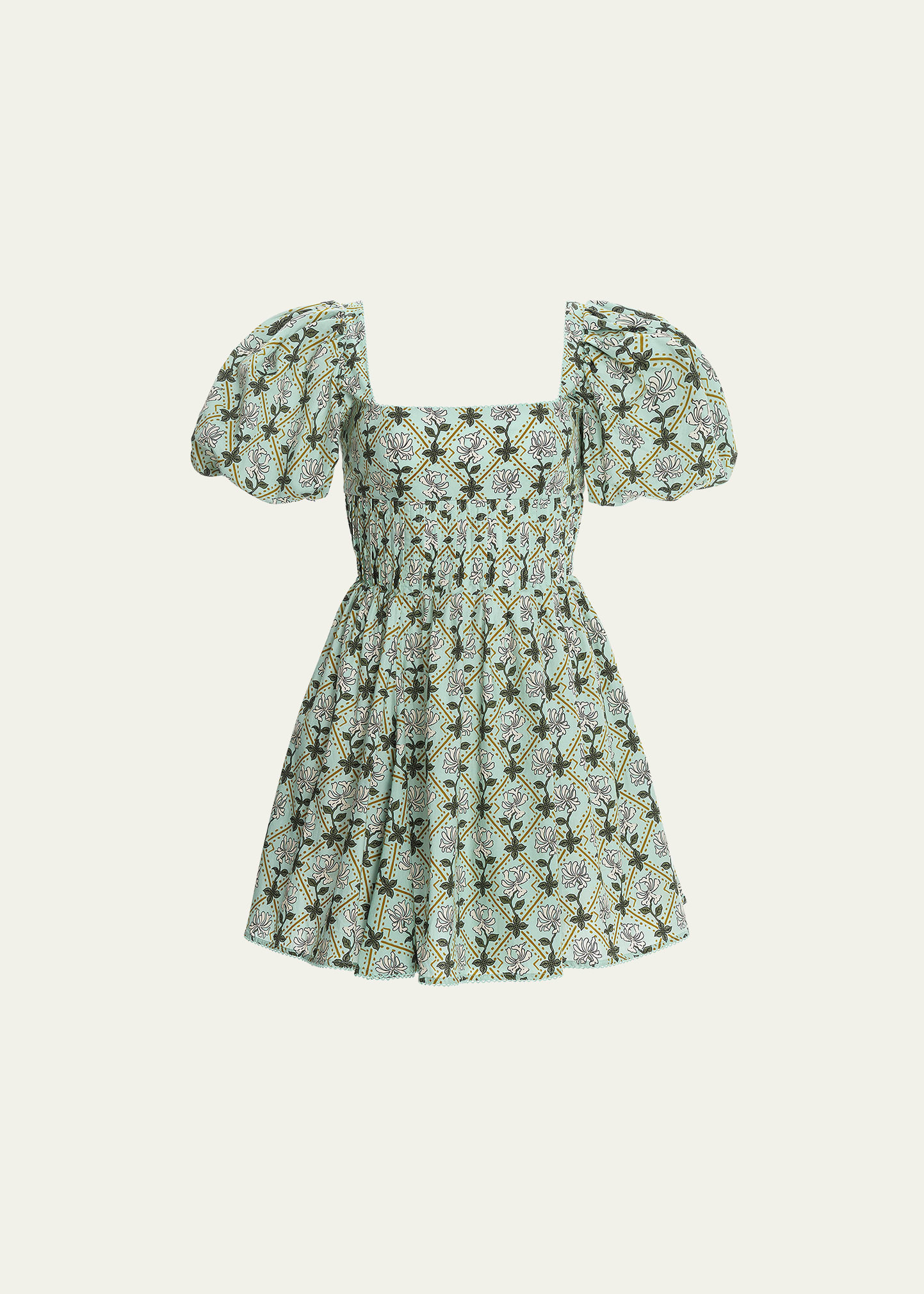 Agua by Agua Bendita Caramelo Balloon-Sleeve Floral-Print Mini Dress | Bergdorf Goodman