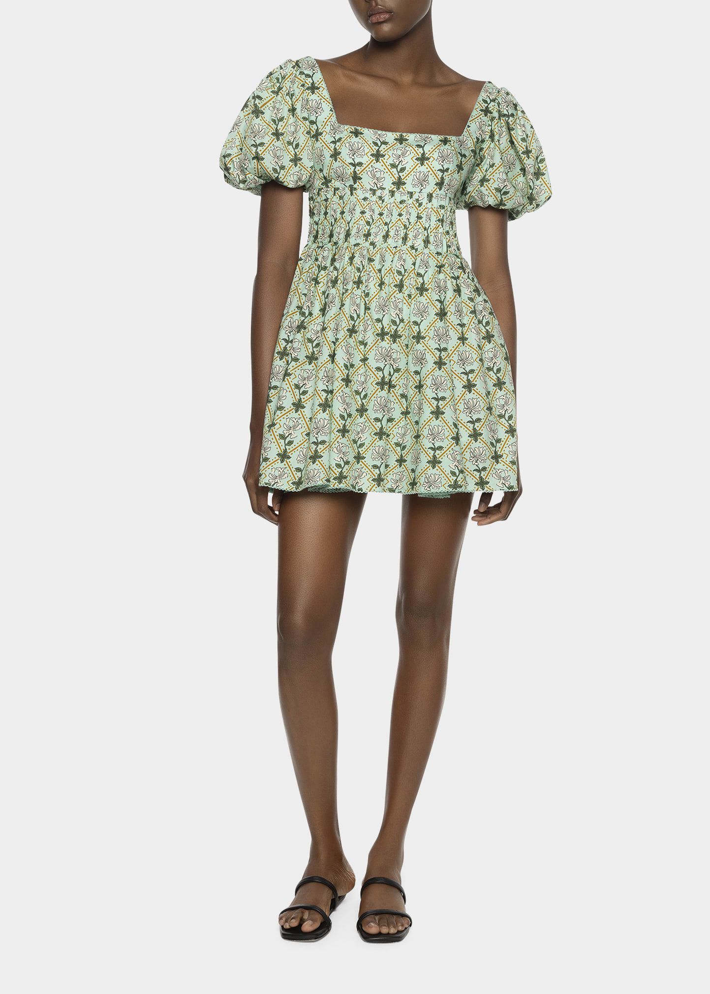 Agua by Agua Bendita Caramelo Balloon-Sleeve Floral-Print Mini Dress | Bergdorf Goodman