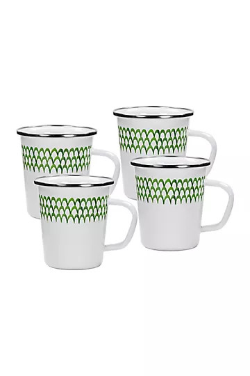 Golden Rabbit Green Scallop Enamelware Mugs, Set of 4 | Anthropologie (US)