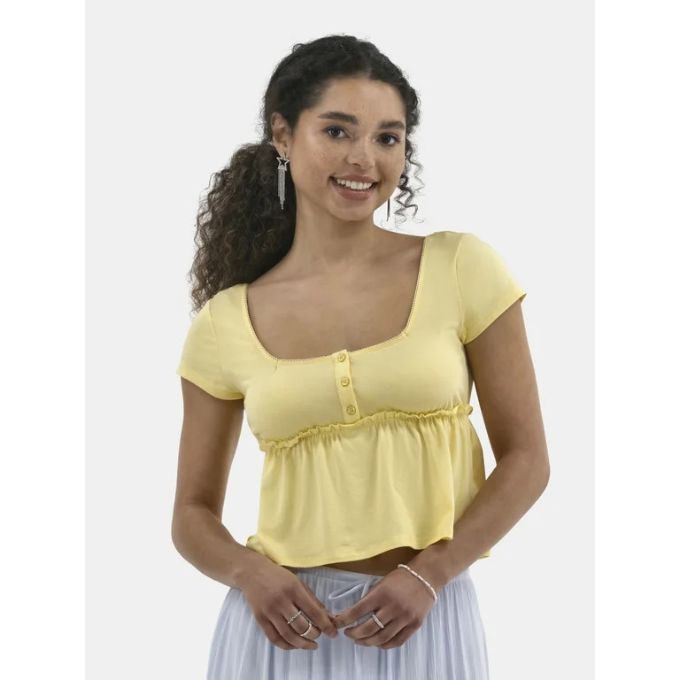 No Boundaries Babydoll Top with Short Sleeves, Women's | Walmart (US)