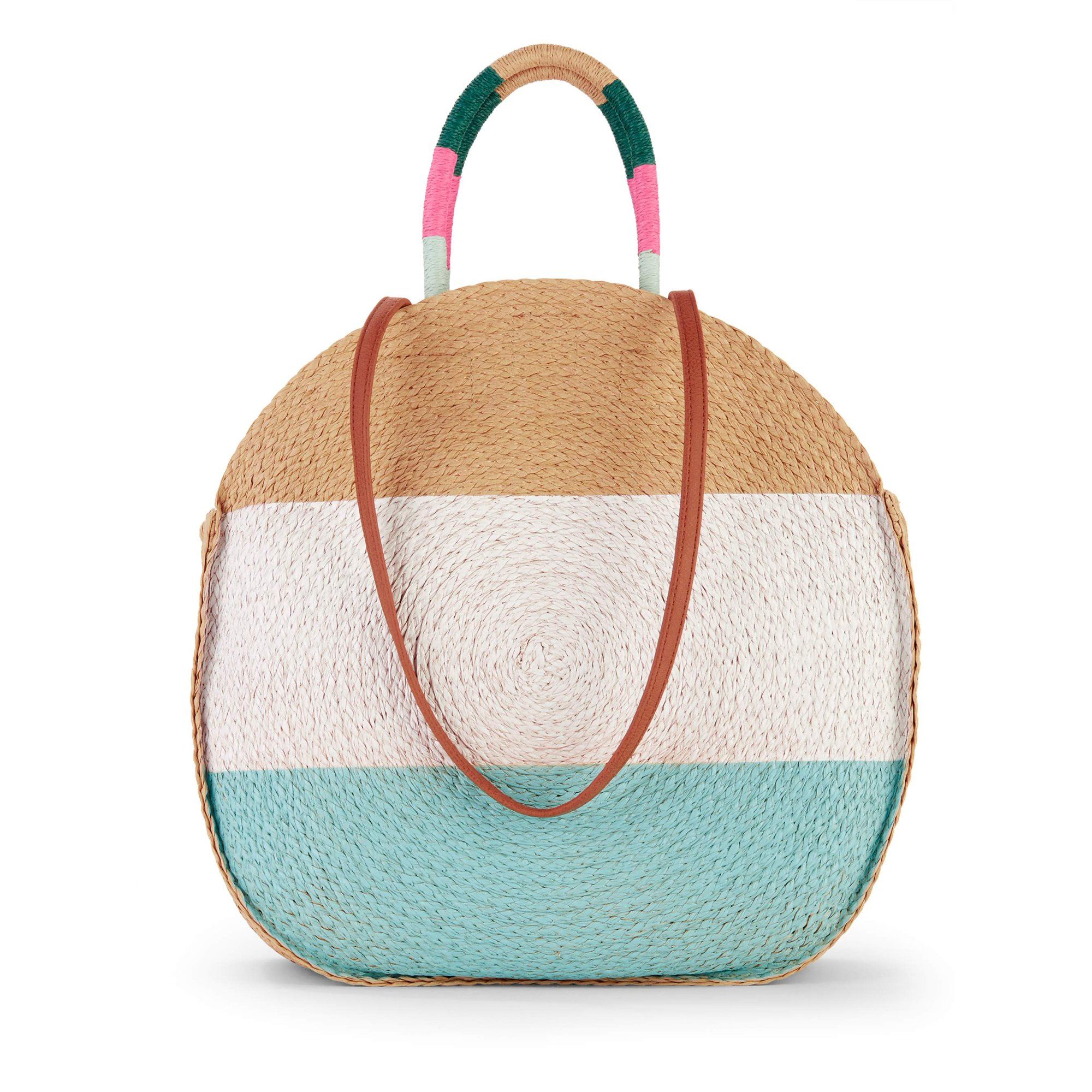 Time & Tru Striped Straw Circle Tote Bag with Inner Slip Pocket | Walmart (US)