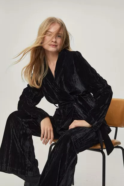 Wrap Waist Crushed Velvet Suit Blazer Co Ord | Nasty Gal (US)