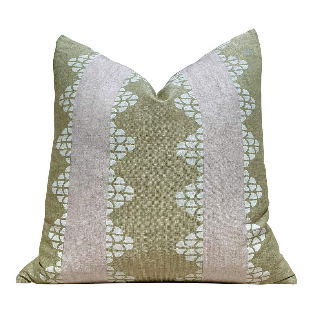 Thibaut Dhara Stripe Pillow Green Beige. Lumbar Striped Green Pillow Cover, Euro Sham Pillows, Ge... | Etsy (US)