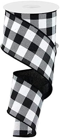 Plaid Check Wired Edge Ribbon - 10 Yards (Black, White, 2.5") | Amazon (US)