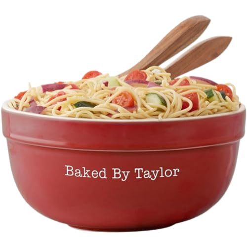 Personalization Universe Personalized Ceramic Serving Bowl - Microwave/Oven/Dishwasher Safe - Hand-Glazed Stoneware for Salads, Pastas, Soups - 120 oz - Wedding Gift, Christmas - Red | Amazon (US)