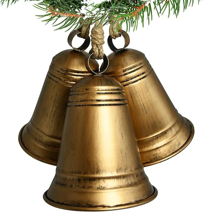 Christmas Ornament Decoration Bell: Large Vintage Gold Outdoor Hanging Bell, Metal Rustic Bell fo... | Amazon (US)