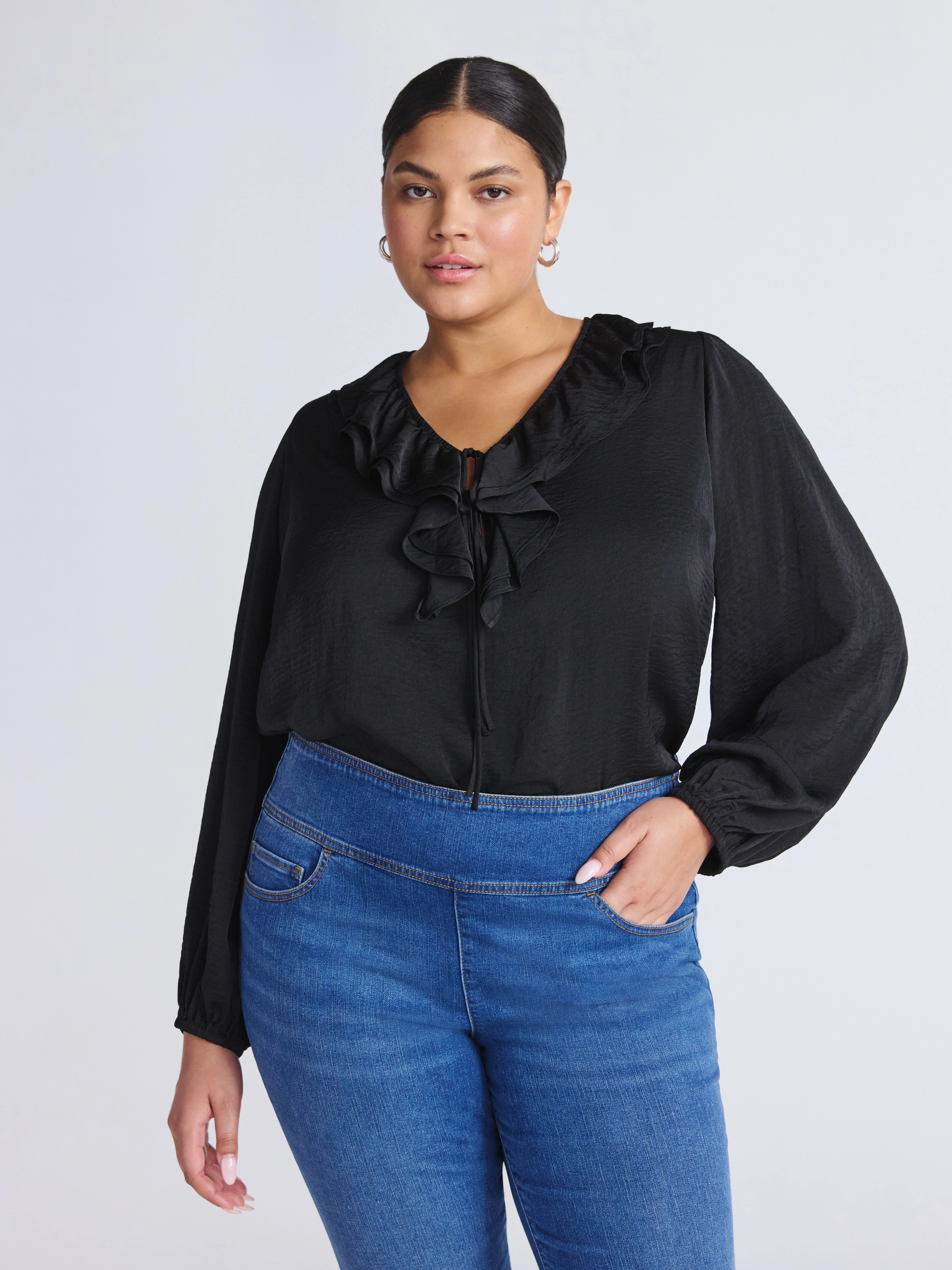 Sofia by Sofia Vergara Women's and Women's Plus Ruffle Neck Blouse, Sizes XS-4X | Walmart (US)
