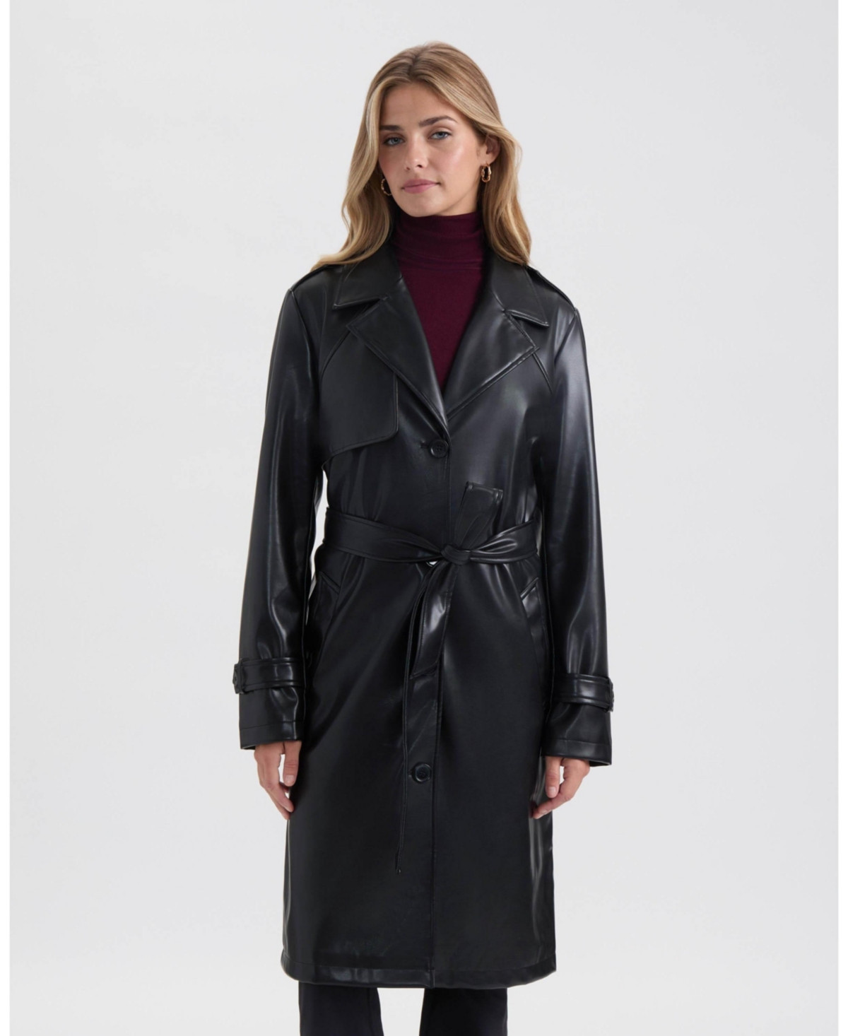Ellen Tracy Women's Faux Leather Trench - Black | Macy's