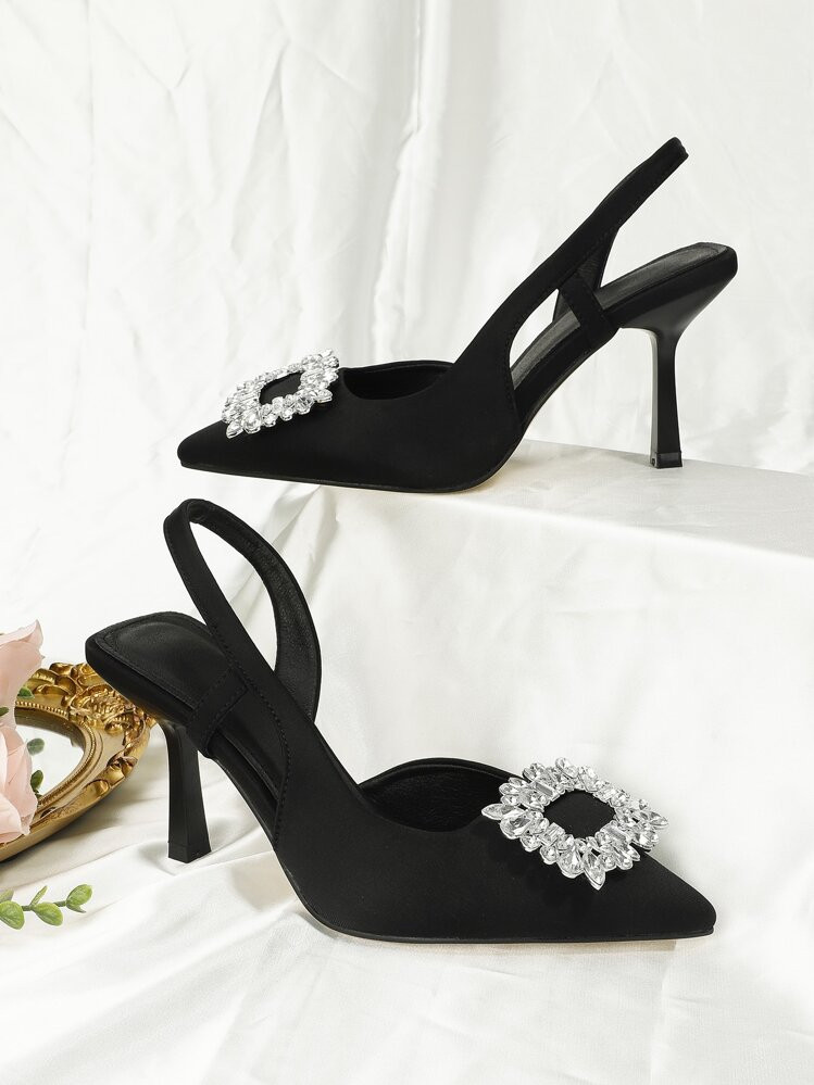 Buckle Decor Point Toe Chunky Heeled Ankle Strap Pumps, Elegant Buckle Design Solid Color Ankle S... | SHEIN