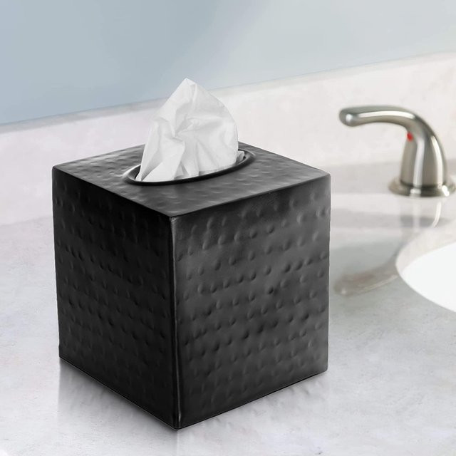 Monarch Abode Tissue Box Cover, Hand Hammered, Metal, Square Tissue Box Holder, Black - Walmart.c... | Walmart (US)