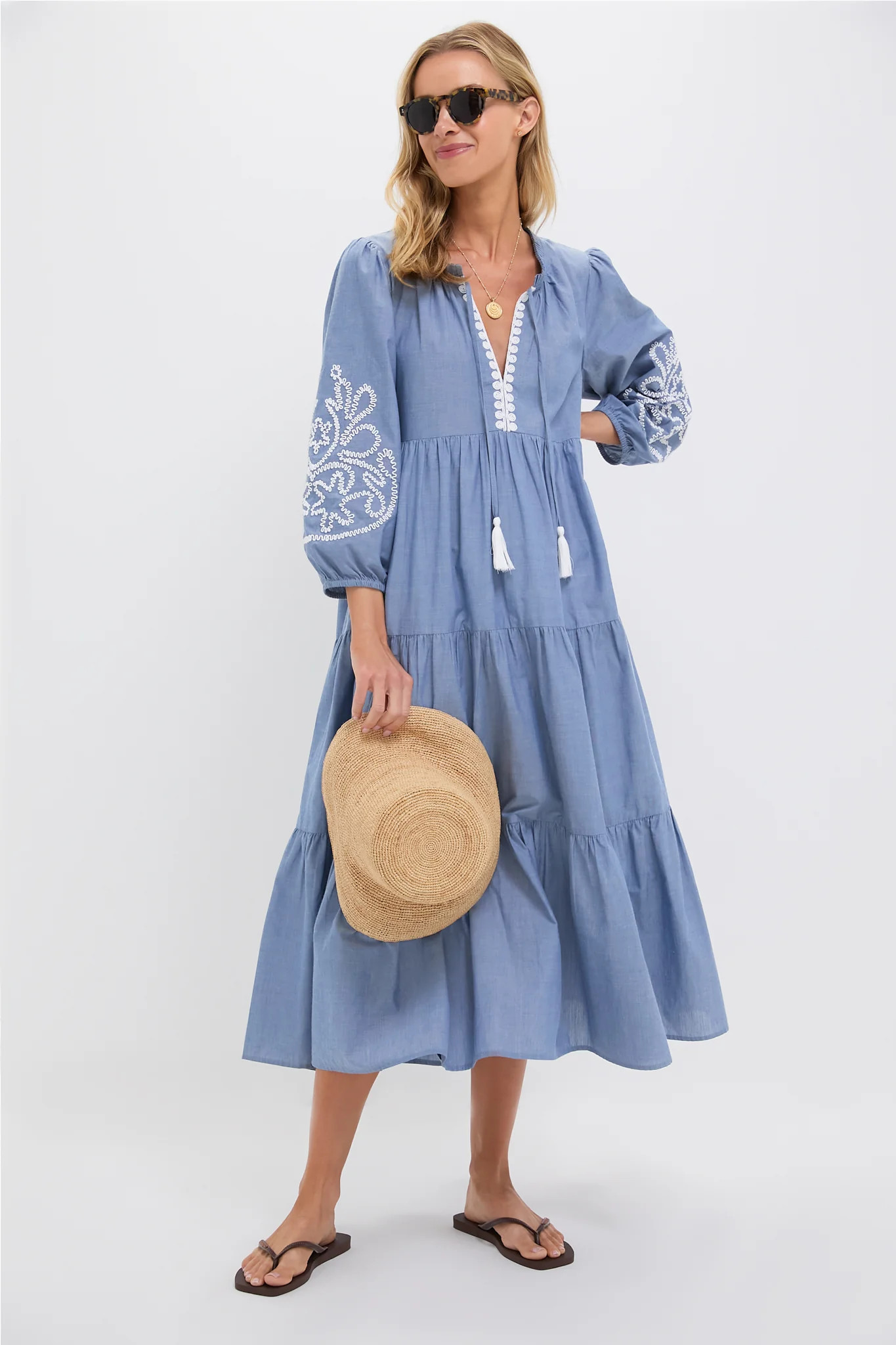 Embroidered Chambray Long Sleeve Salty Paloma Caftan | Tuckernuck (US)