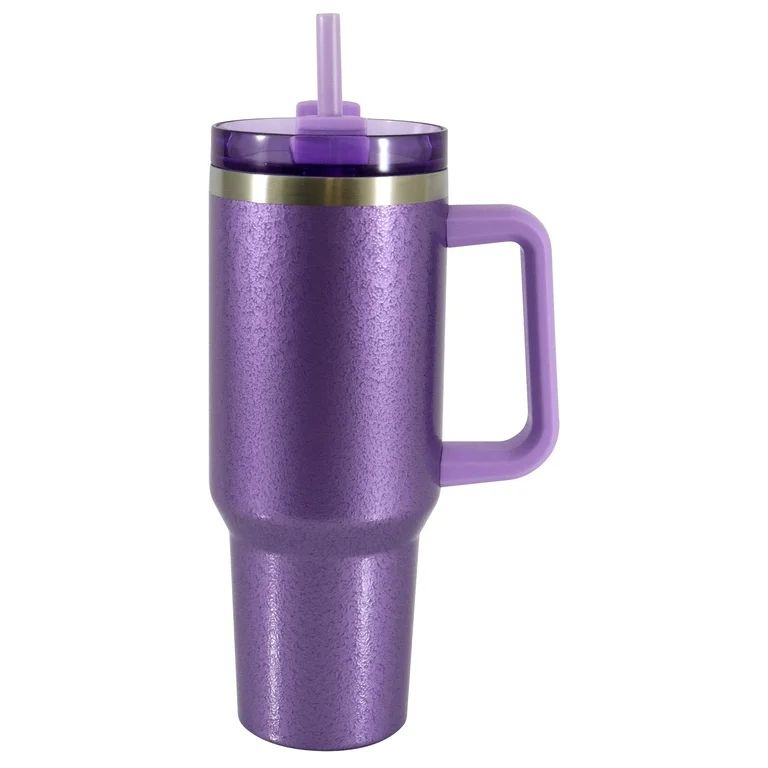 Mainstays 40 oz Stainless Steel Tumbler with Straw and Handle, Double Wall Insulated, Purple Hamm... | Walmart (US)