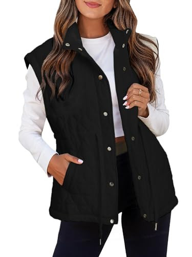 Glamaker Womens Lightweight Puffer Vest Casual Loose Sleeveless Quilted Jackets Hight Waist Drawstring Outerwear Vests Black M | Amazon (US)