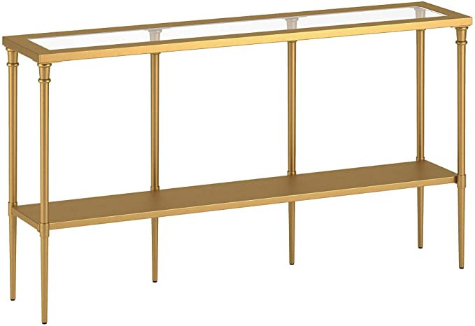 Nellie 55'' Wide Rectangular Console Table with Metal Shelf in Brass | Amazon (US)