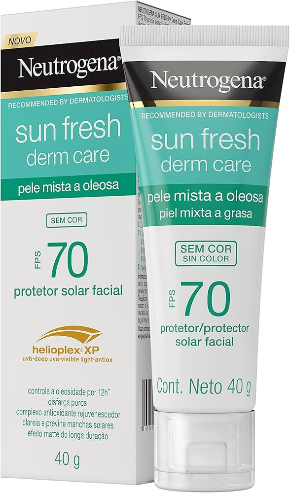 Neutrogena Sun Fresh Protetor Solar Facial Para Pele Oleosa Derm Care Sem Cor FPS 70, 40g | Amazon (BR)