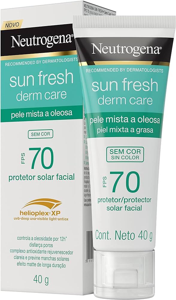 Neutrogena Sun Fresh Protetor Solar Facial Para Pele Oleosa Derm Care Sem Cor FPS 70, 40g | Amazon (BR)