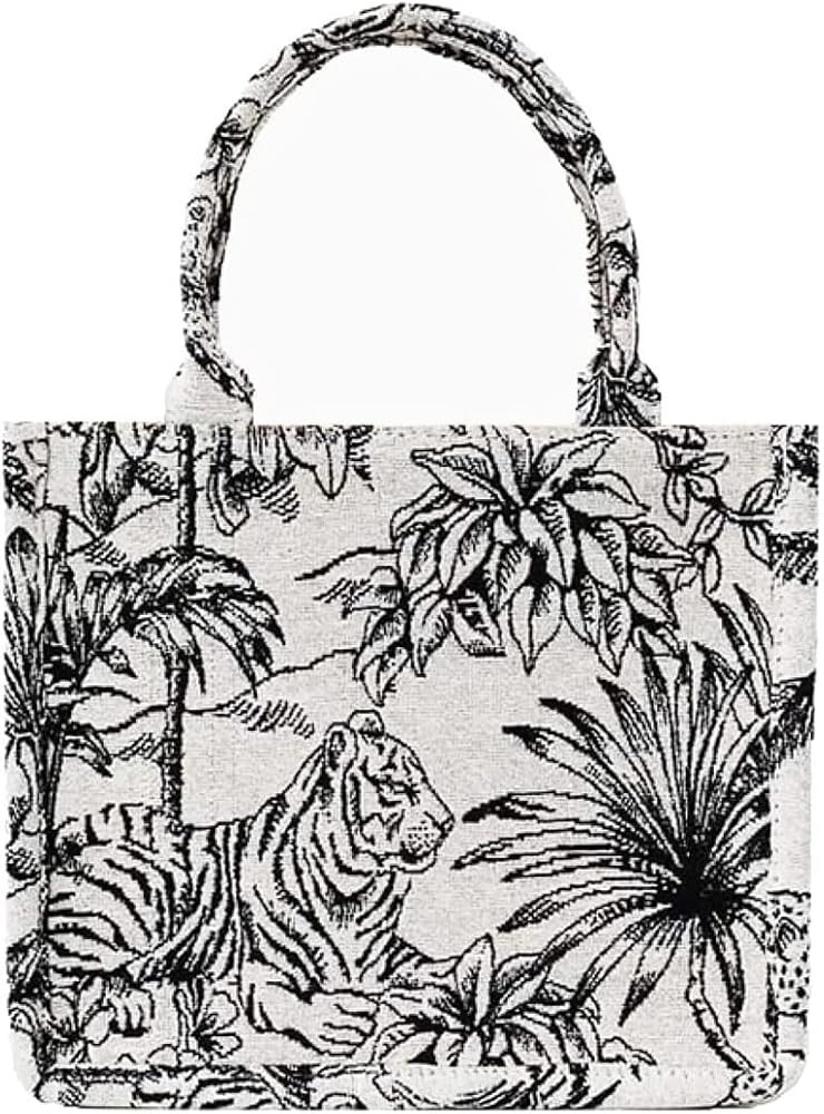 Large capacity handbag linen cotton flower embroidery retro exquisite doodle fashion shopping bag | Amazon (US)