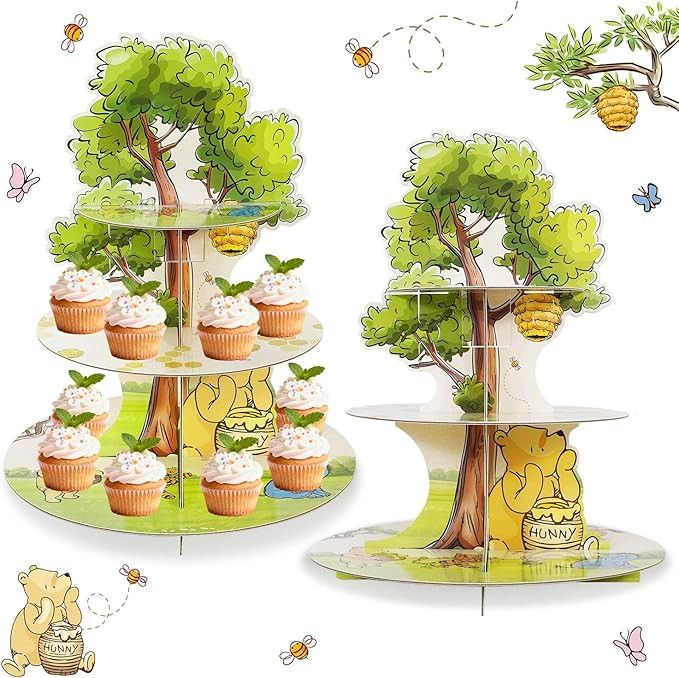 Winnie Pooh Cupcake Stand, 3-Tier Cardboard Cupcake Holder for Classic Pooh Bear Baby Shower Birt... | Amazon (US)