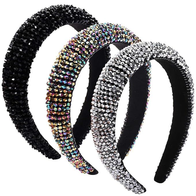 PHALIN 3PCS Padded Rhinestone Headbands for Women Delicate Bejewelled Hairbands Crystal Embellish... | Amazon (US)