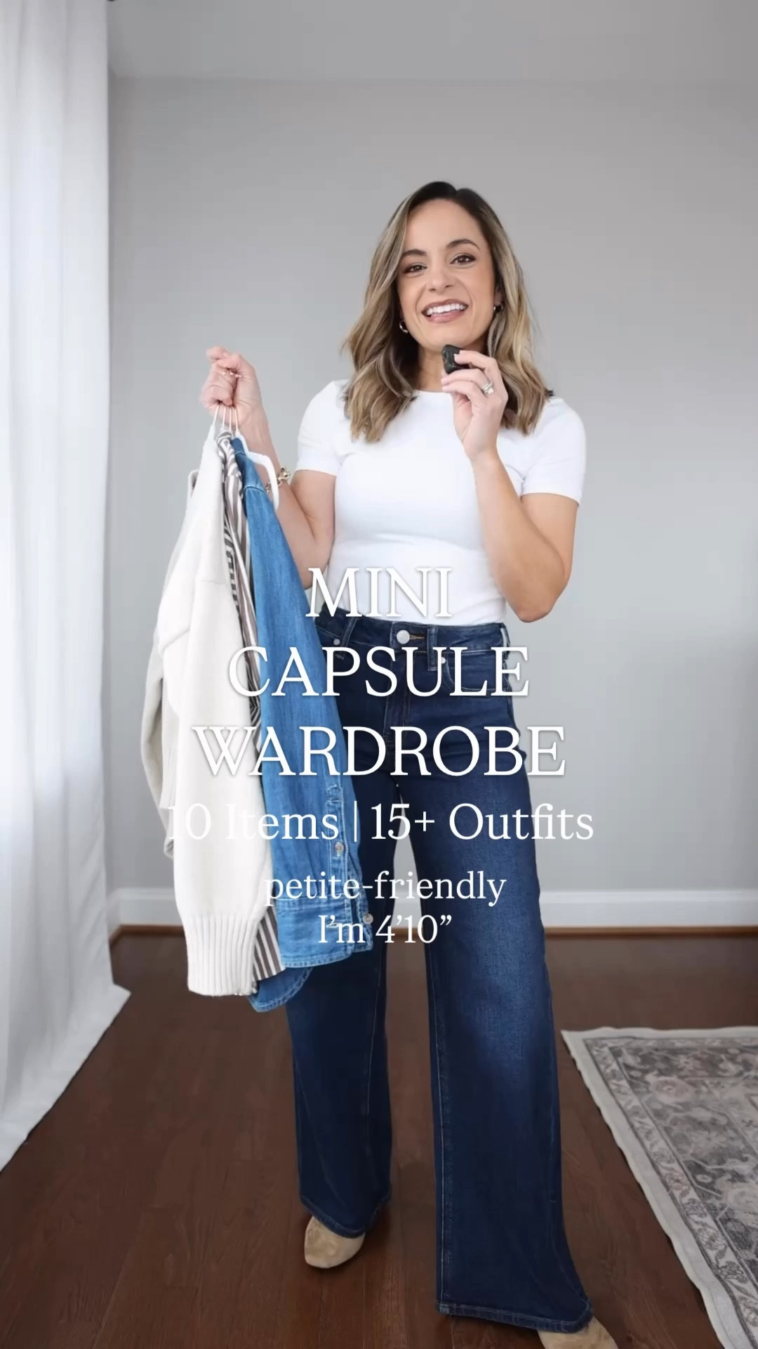 The spring casual capsule wardrobe is live! 

This is a mini capsule with 10 items and 15 outfits. I made it smaller so I can create more than one through the season to fit different styles and lifestyles! 

Capsule items: 
Dark Jeans (Quince): 24 x 28” in midnight blue 
White jeans (BR Factory): petite 24 - 10” rise, 27.5” inseam 
Navy pants (Aritzia): xxs short - 28” inseam 
White t-shirt (Quince): xs 
Striped top (LOFT): petite xxs 
Denim top (J.Crew Factory): petite xxs 
Beige sweater (Quince): xs in speckled beige 
Sneakers (Gola): tts 
Flats (Madewell): tts 
Sandals (DV): tts 