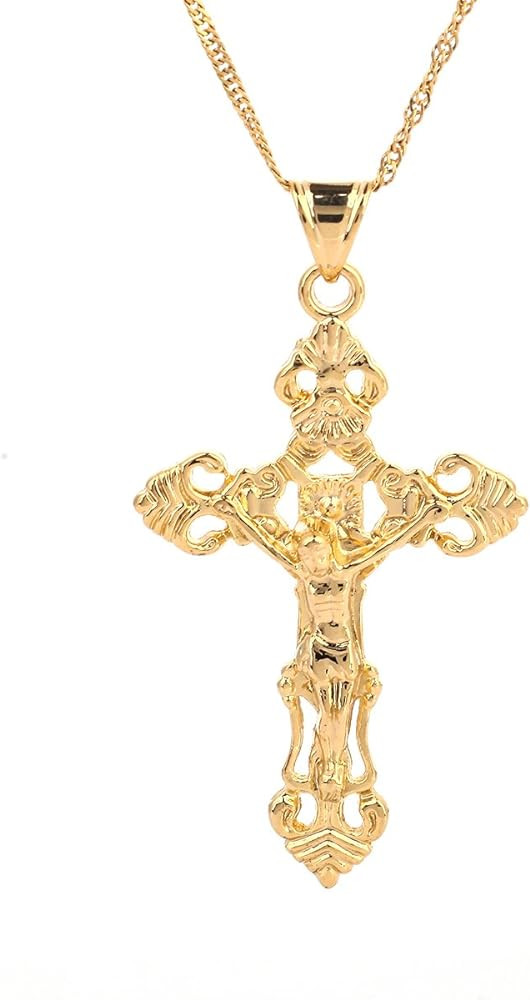 24K Gold Plated Catholic Cross Jesus Christ Cross Pendant Necklace Jewelry for Women | Amazon (US)