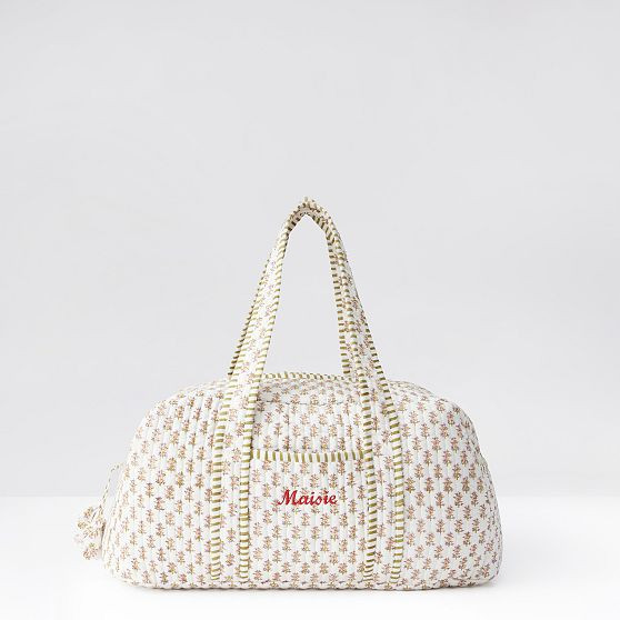 Block Print Duffle Bag, Mini White Flower | Mark and Graham