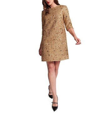 FRANCES VALENTINE Mod Sequin Wool Blend Round Neck 3/4 Sleeve Round Pocket Dress | Dillard's | Dillard's