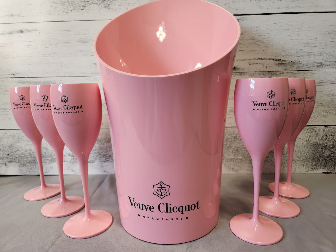 Veuve Pink Acrylic Plastic Champagne Flutes and Ice Bucket set(s) - Various Options | Etsy (US)