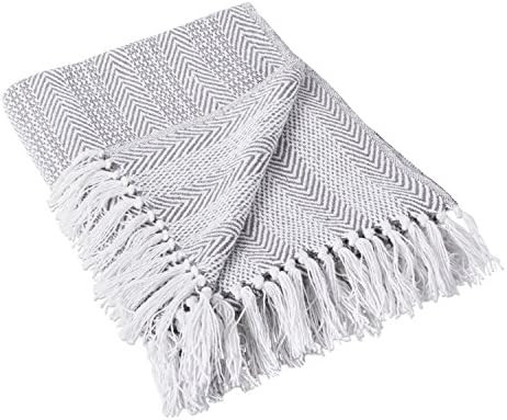 DII Coastal Herringbone Stripe Woven Throw, 50x60, Gray | Amazon (US)