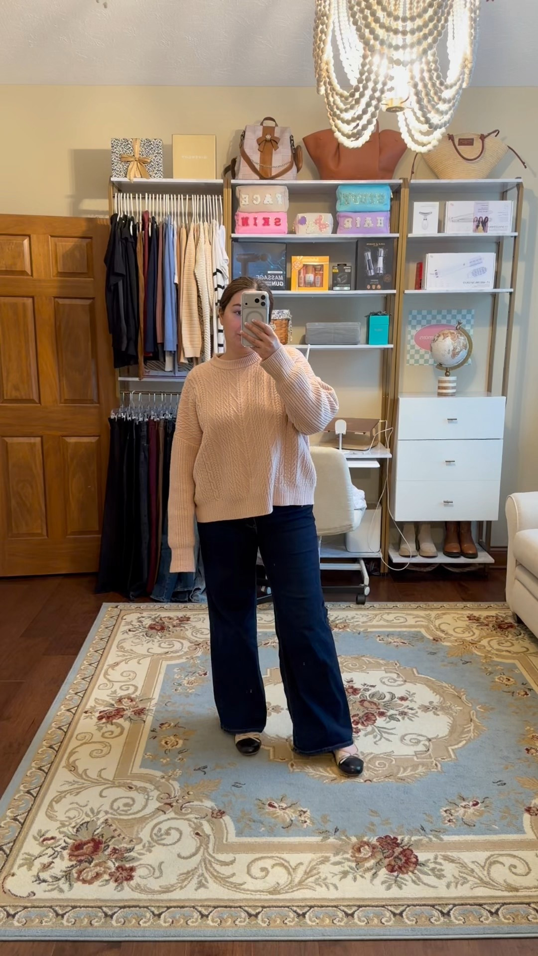 Winter outfit, outfit of the day, winter sweater, wide leg jeans, flats fit tts but order up for the sweater. 

#LTKSaleAlert #LTKSeasonal #LTKootd