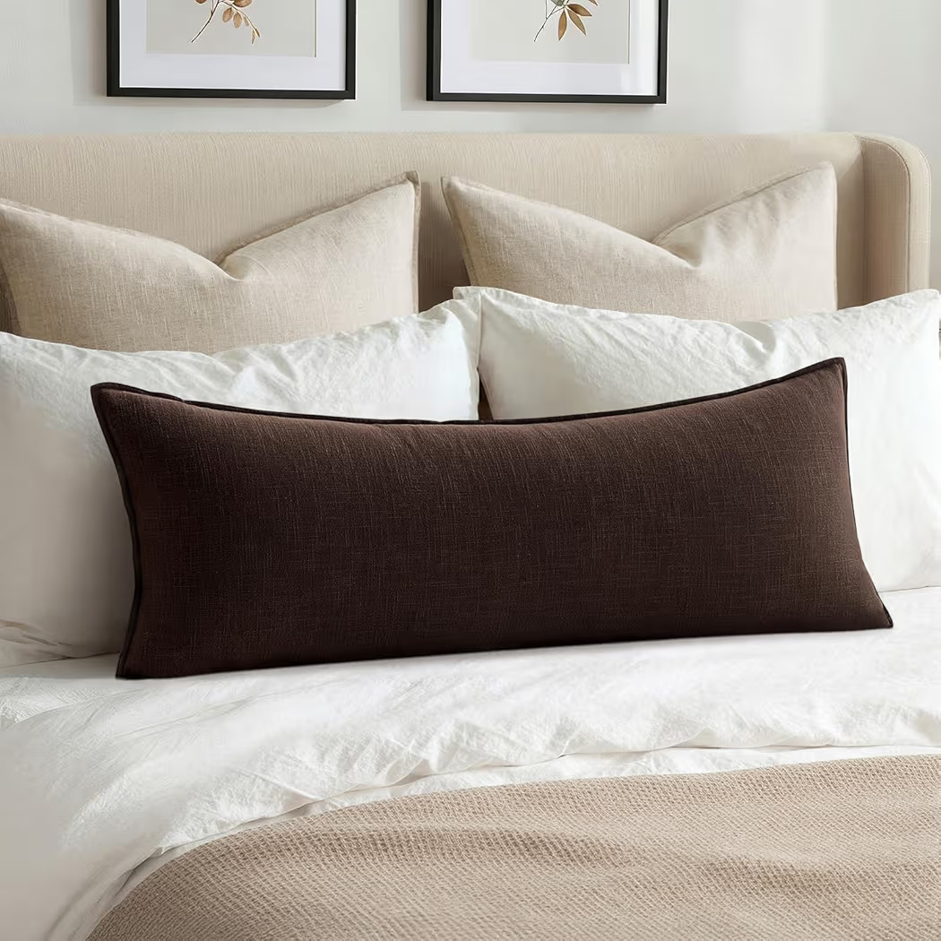 MIULEE Decorative Linen Lumbar Pillow Cover 14x36 Inch Dark Brown | Amazon (US)