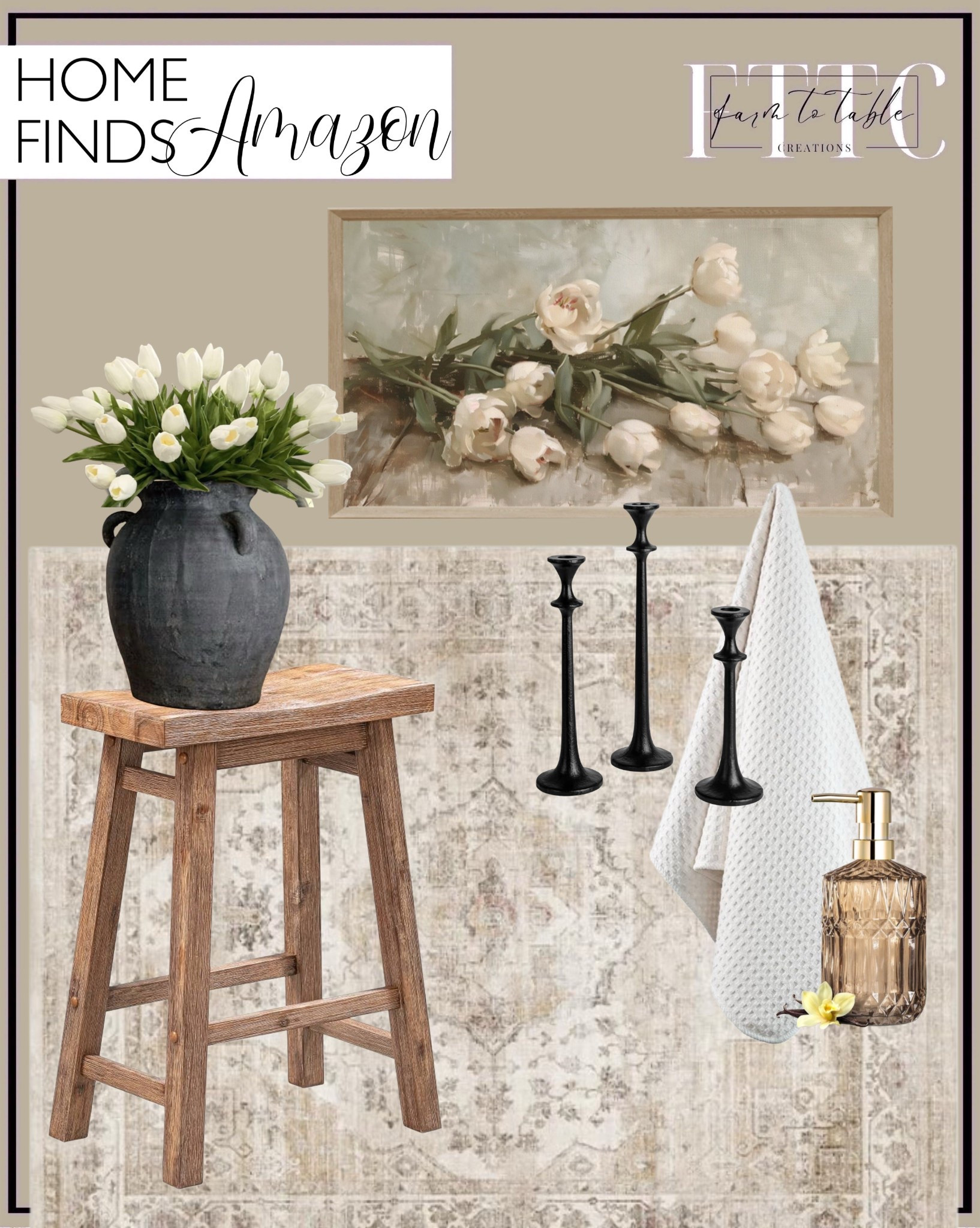 Amazon Home Finds. Follow @farmtotablecreations on Instagram for more inspiration.

Abstract Tulip Art Print. Tall Terracotta Vase. Faux Tulips. POLYTE Ultra Premium Microfiber Kitchen Dish Hand Towel Waffle Weave, 8 Pack. EMPO Clear Glass Soap Dispenser with ABS Plastic Pump. Boraam Wire Brush Stool. Washable Area Rug. Black Iron Taper Candle Holder. 

Living Room | Bedroom Furniture | nightstands | Home Decor| Fireplace Decor | Spring Refresh |  Bedroom Finds | Neutral Stems | Spring Stems | Bookshelf Decor | Bedroom Space | Cozy  Corner | Bathroom | Curated Entryway | Spring  Decor | End of Year Clearance | Trending Decor | Viral Decor  | Coffee Table Decor | Neutral Decor | Stem Sale | Target Finds | Skinny Bench | Bedroom | Living Room | Breakfast Nook | Amazon Home | Target Sale | Loloi Rugs | Magnolia Home | console table | console table styling | faux stems | entryway space | front porch decor | neutral decor | entryway decor | cozy home | affordable decor |  home decor | home inspiration | console styling | entryway rug | cozy moody home | moody home decor | neutral home | bathroom decor | living room | spring decor | Hearth & Hand | Studio McGee | 2025 Home Trends | trending home | Crate&Barrel 




#LTKHome #LTKFindsUnder50 #LTKSaleAlert