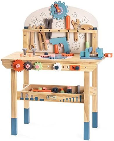 Amazon.com: ROBUD Large Wooden Play Tool Workbench Set for Kids Toddlers, Construction Workshop T... | Amazon (US)