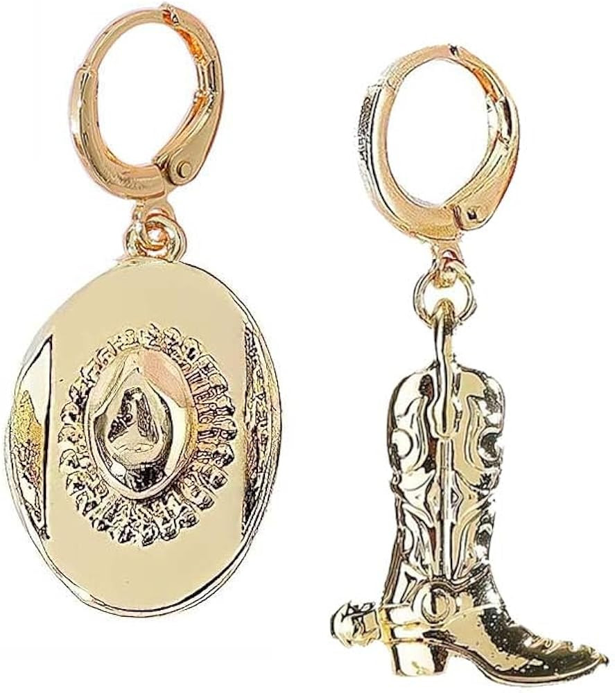 Gold Cowgirl Boot Hat Earrings Dallas Cowgboy Dangle Drop Western Style Silver Earrings for Girls... | Amazon (US)