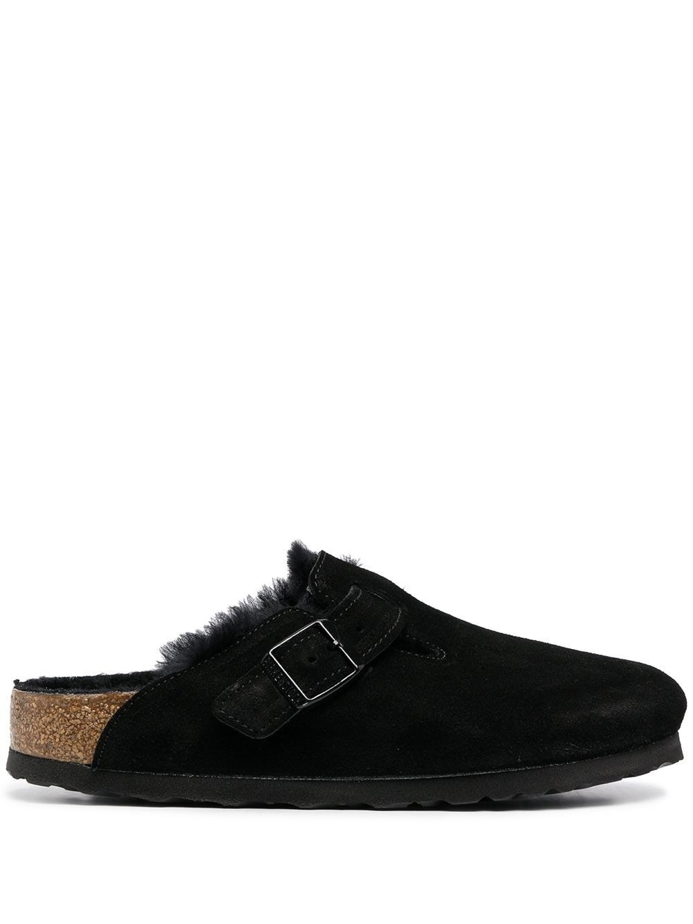 Birkenstock - Slipper Boston com pelos - mulher - camurça - 35 Narrow - Preto | Farfetch (BR)