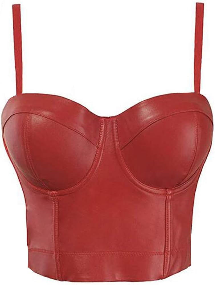Chenyi Women's Straps PU Leather Bustier Crop Top Push Up Corset Top Bra for Club Party Racer Spo... | Amazon (US)