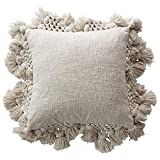 Creative Co-Op Square Crochet & Tassels Cream Cotton Slub Pillow, 1 Count (Pack of 1) | Amazon (US)