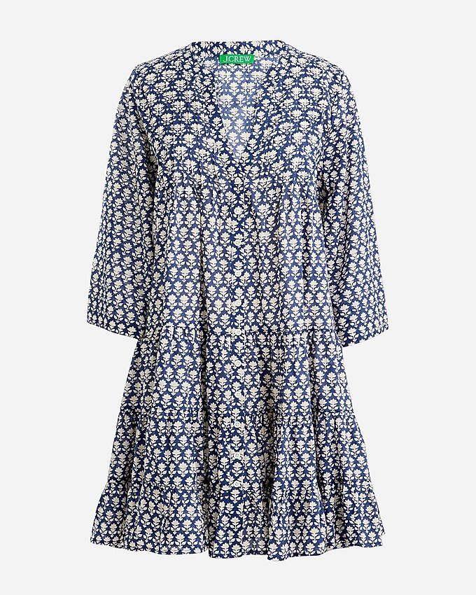 Cotton voile button-front cover-up dress in blue stamp floral | J. Crew US