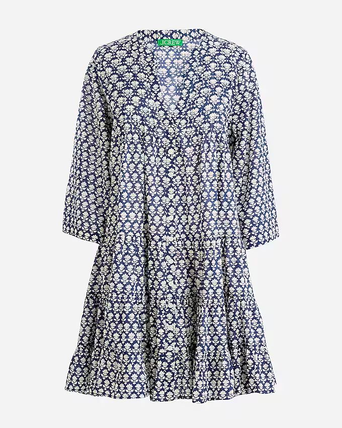Cotton voile button-front cover-up dress in blue stamp floral | J.Crew US