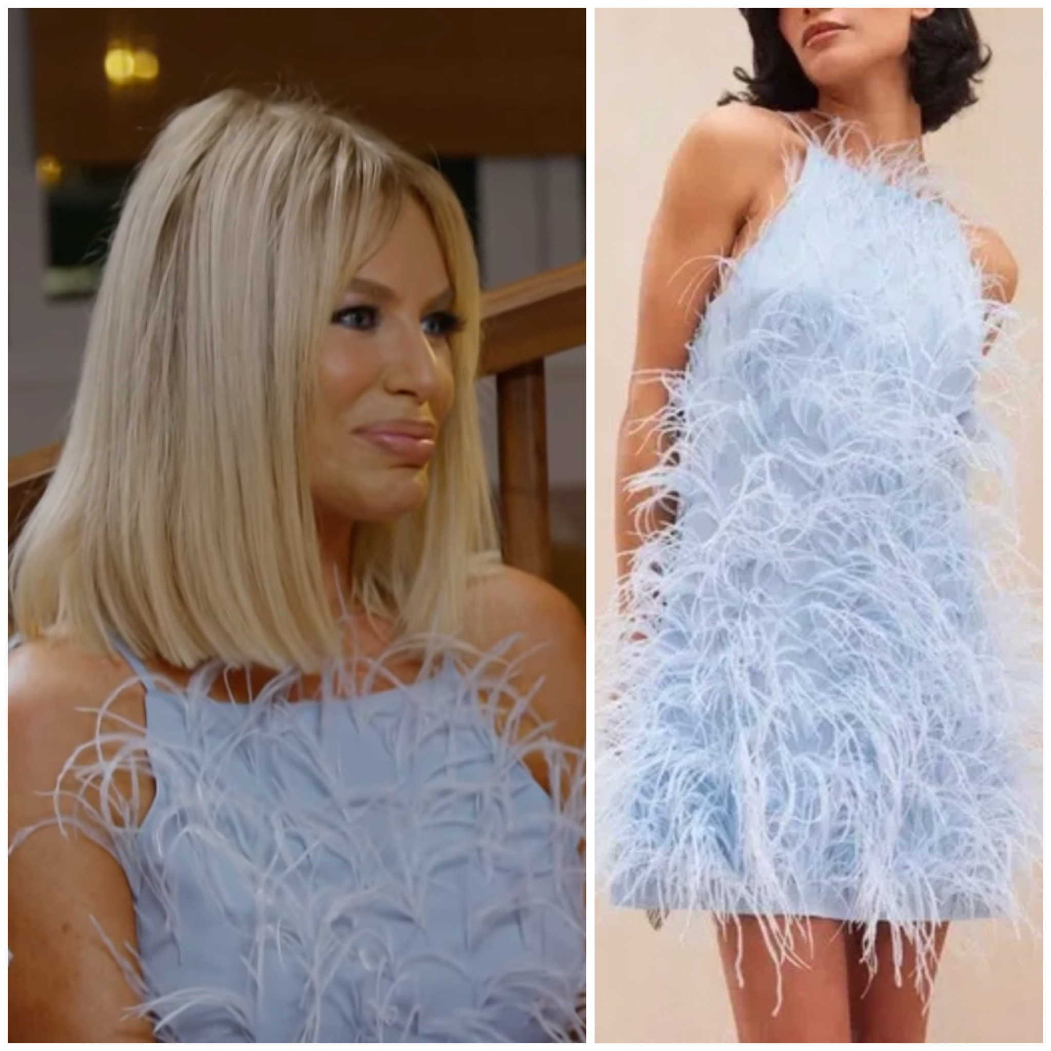 Caroline Stanbury’s Light Blue Feather Dress