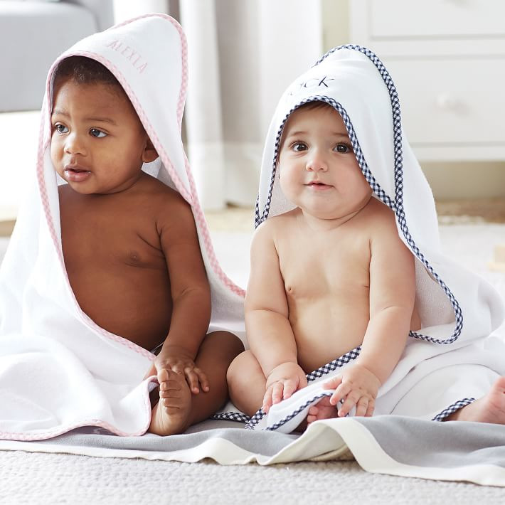Pottery Barn Kids Gingham Baby Hooded Towel & Washcloths Set | Mark and Graham