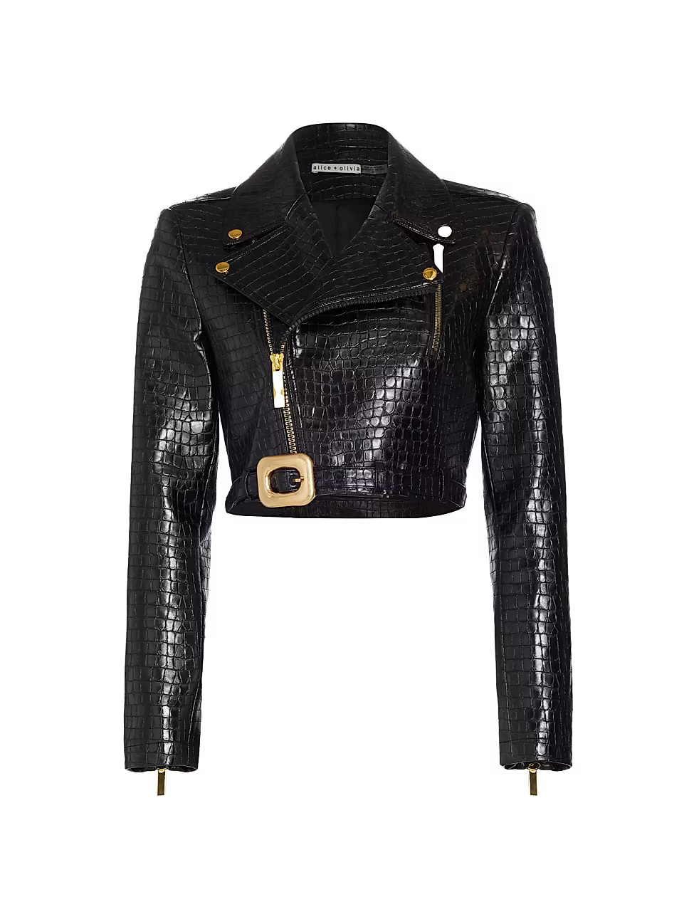 Krishna Croc-Embossed Vegan Leather Crop Moto Jacket | Saks Fifth Avenue