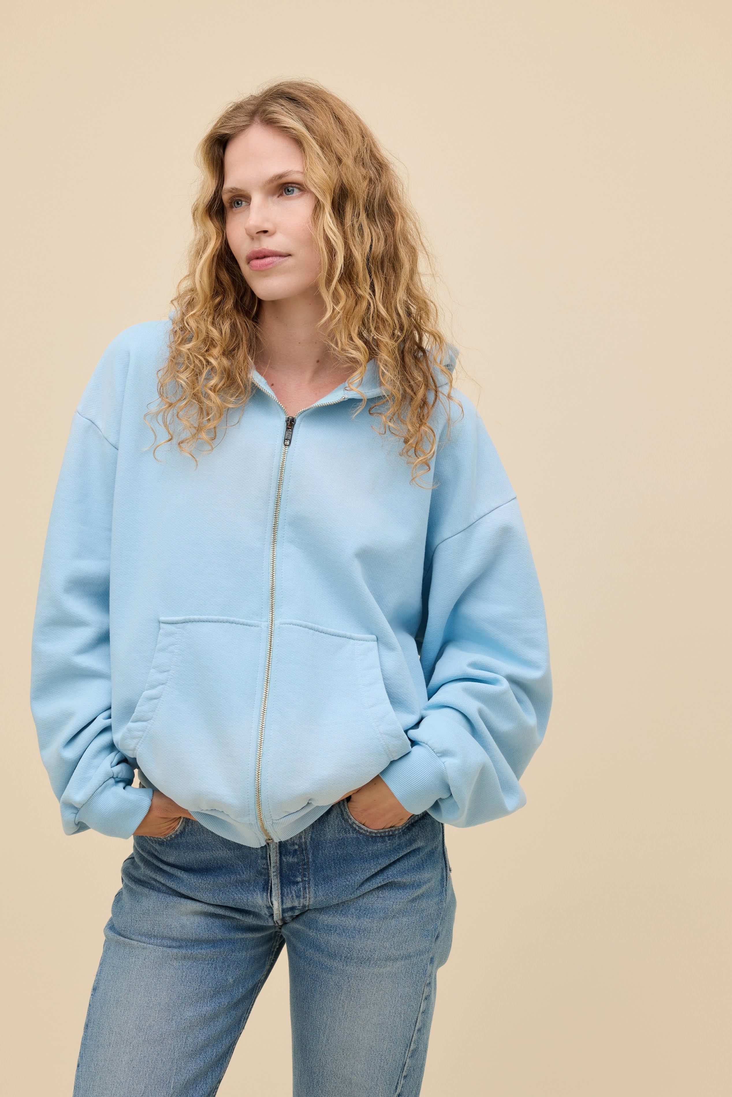 Solid Zip-Up Oversized Hoodie | Daydreamer