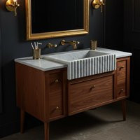 Luxury Oak & Marble Bathroom Vanity - Handcrafted Fluted Farmhouse Sink With Brass Fixtures M1F014 | Etsy (US)