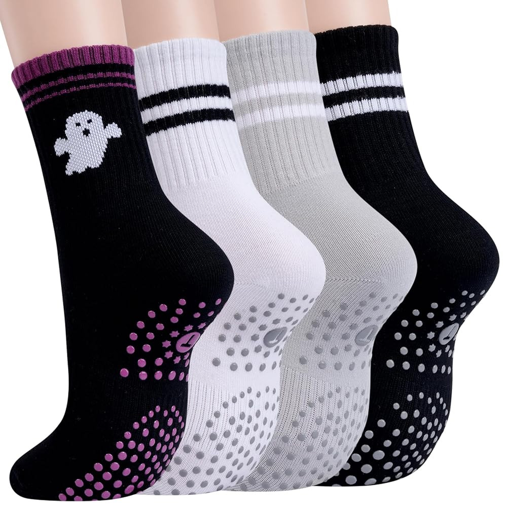 Toes Home Pilates Socks for Women with Non Slip Grippers, Yoga Crew Socks for Barre Hospital Stic... | Amazon (US)