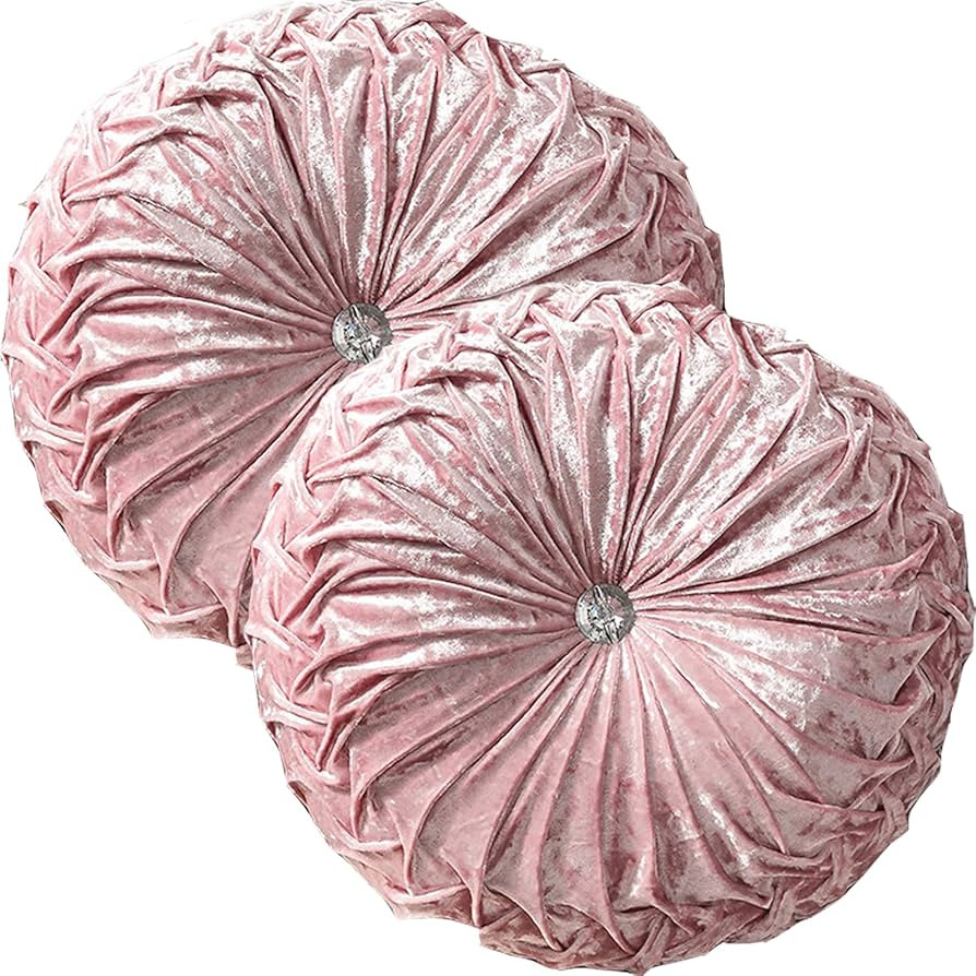 Round Throw Pillow Ice Flower Velvet Chair Cushion Soft Pleated Pumpkin Round Pillow Floor Pillow... | Amazon (US)