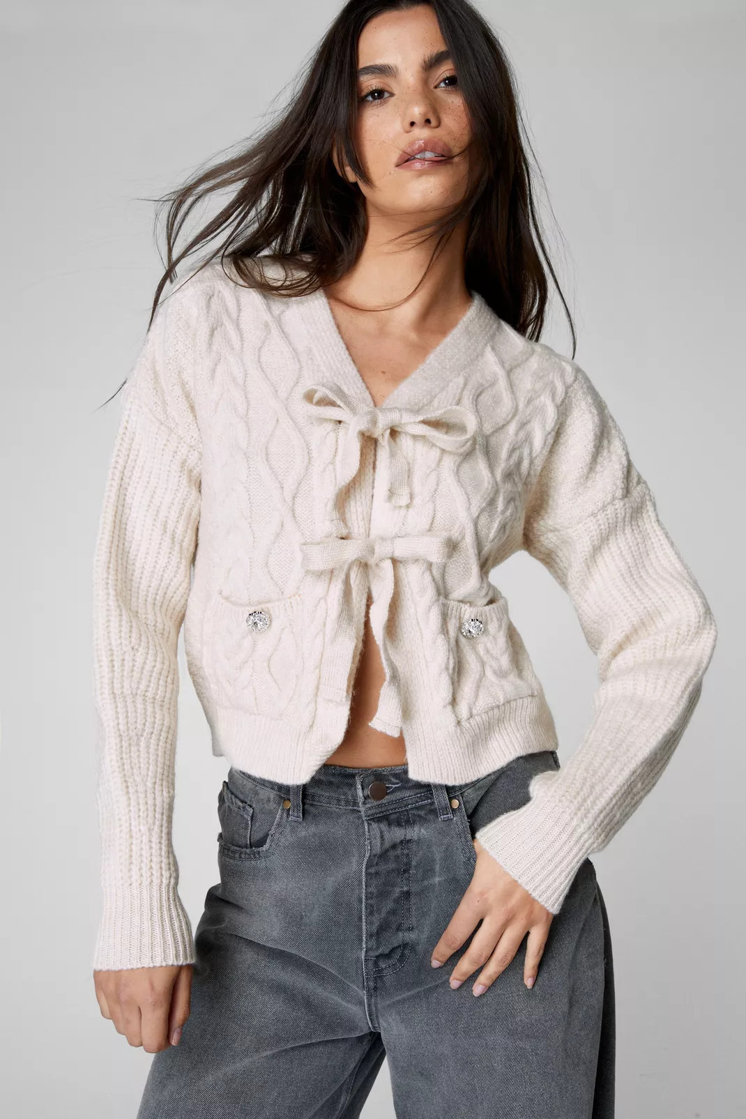 Tie Front Cable Knit Cardigan | Nasty Gal US