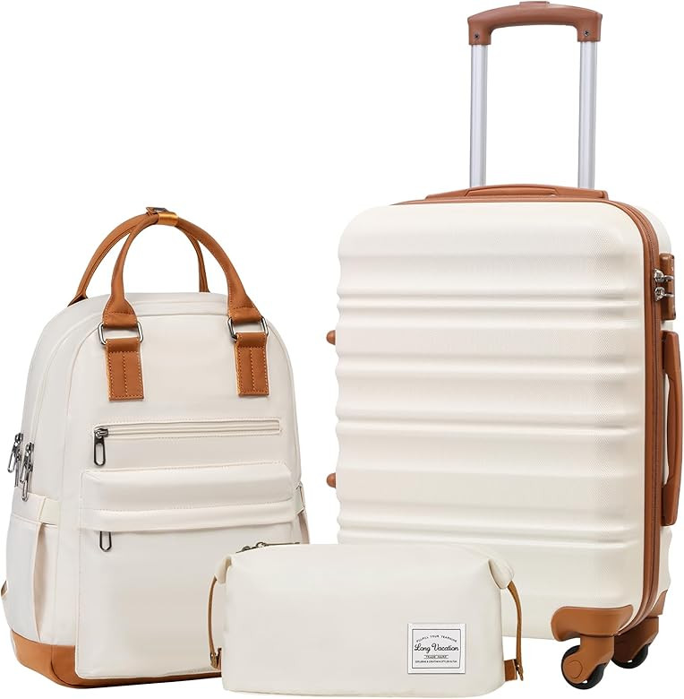 LONG VACATION Luggage Sets 20 IN Carry on Suitcase ABS Handshell Luggage 3 Piece Set with TSA Loc... | Amazon (US)
